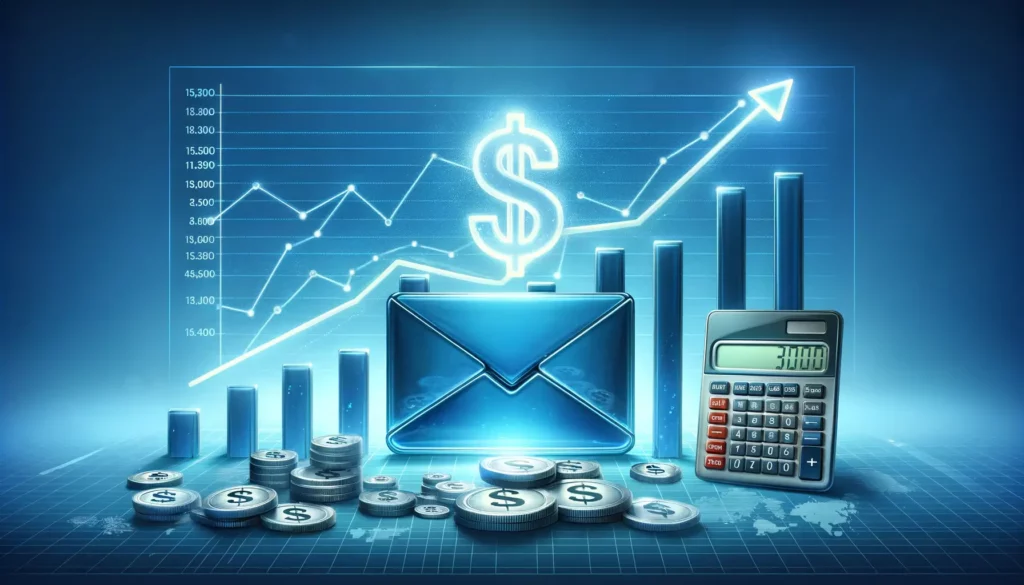 A conceptual image showcasing the calculation of return on investment for email marketing.